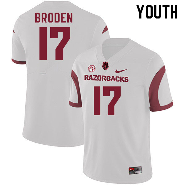 Youth #17 Tyrone Broden Arkansas Razorback College Football Jerseys Stitched Sale-White - Click Image to Close